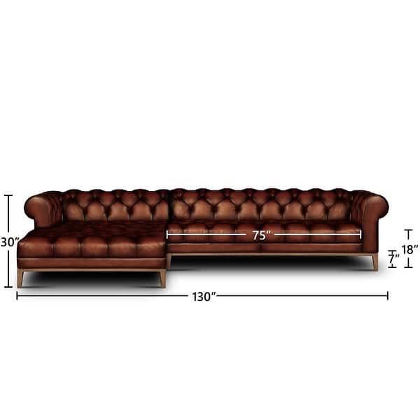 Gaga Top Grain Leather Chesterfield Sectional with Chaise Bed Bath