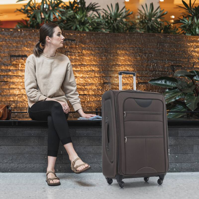 Merax 3 Piece Set Softside Luggage Sets with Spinner Wheels, Expandable Softshell Suitcase Set with Telescopic Handle