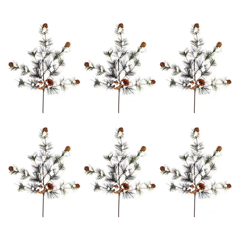 Set of 6 Snowy Pine Christmas Artificial Sprays 21"
