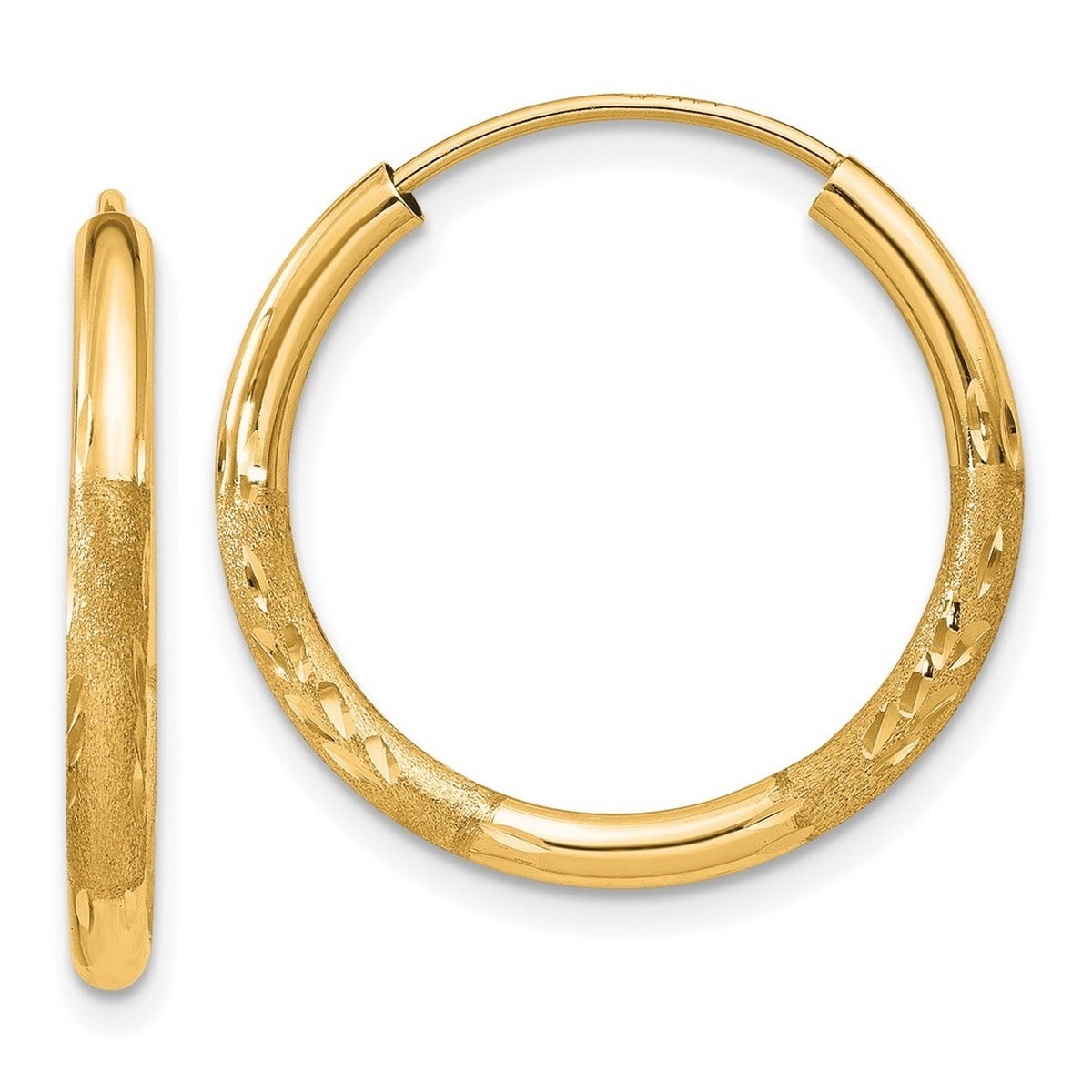 10k Yellow Gold 2x20mm Polished And Diamond-Cut Round Double Hoop Earr