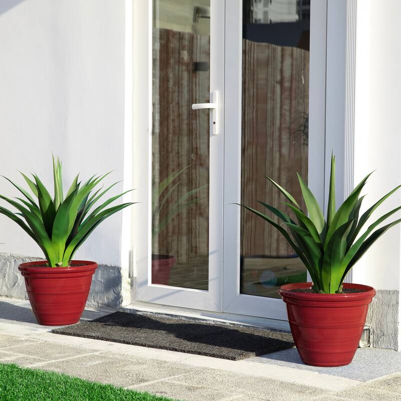 Glitzhome Set of 2 Round Cobalt Blue/Turquoise/Red Faux Ceramic Pot Plastic Planter