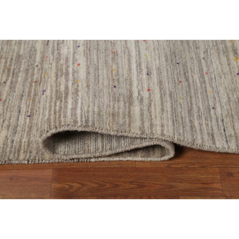Striped Gabbeh Square Area Rug Hand-Knotted Wool Carpet - 9'10"x 9'8"