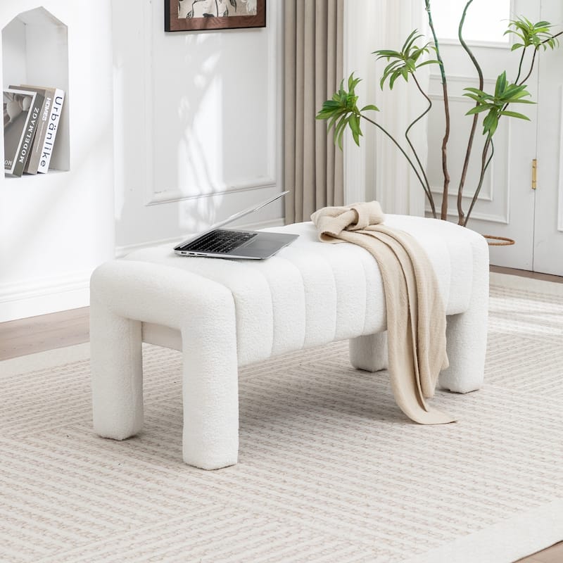 SEYNAR Modern Glam Teddy Velvet Fabric Rectangle Ottoman