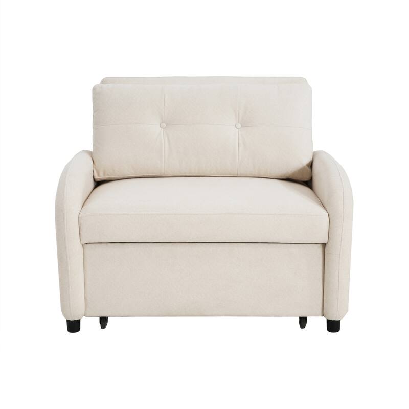 Cotton Linen 3-in-1 Sleeper Sofa Chair with Storage Pocket and Pillow