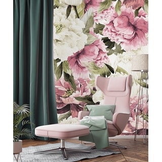 Pink and White Vintage Peonies Wallpaper Mural - Overstock - 32617048