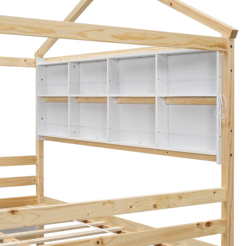 Full House Bed with Roof Frame, Bedside-shelves, Under Bed Storage Unit