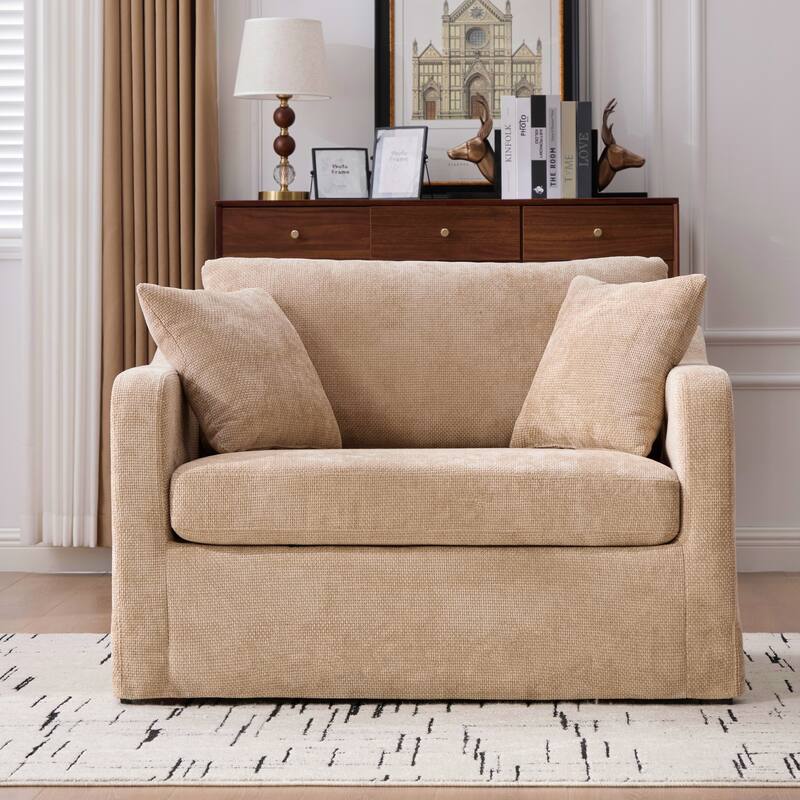 45.3"W Modern Chenille Leisure Chair, Reading ArmChair with 3 Pillows - Wheat