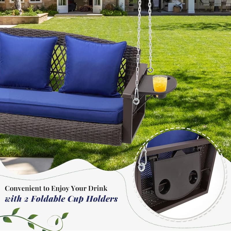 3-Seat Outdoor Porch Swing with Cushions, 900 LBS Capacity, Hanging Chains for Deck, Backyard, Lawn
