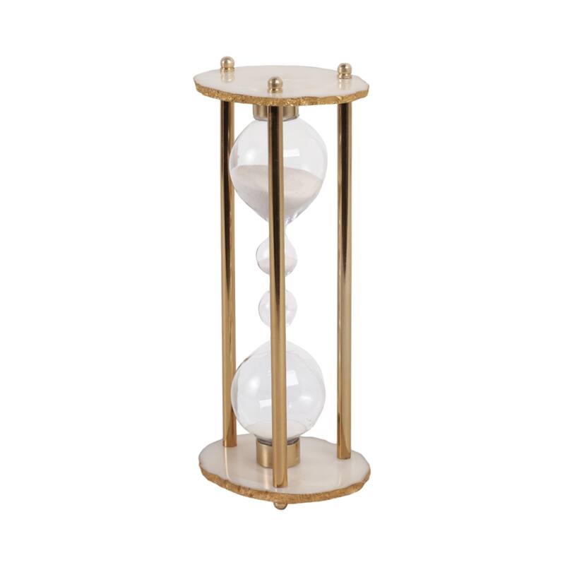 Resin Glass Hourglass Object Glam Modern Home Office - 10" Ivory - 4" x 3" x 10"