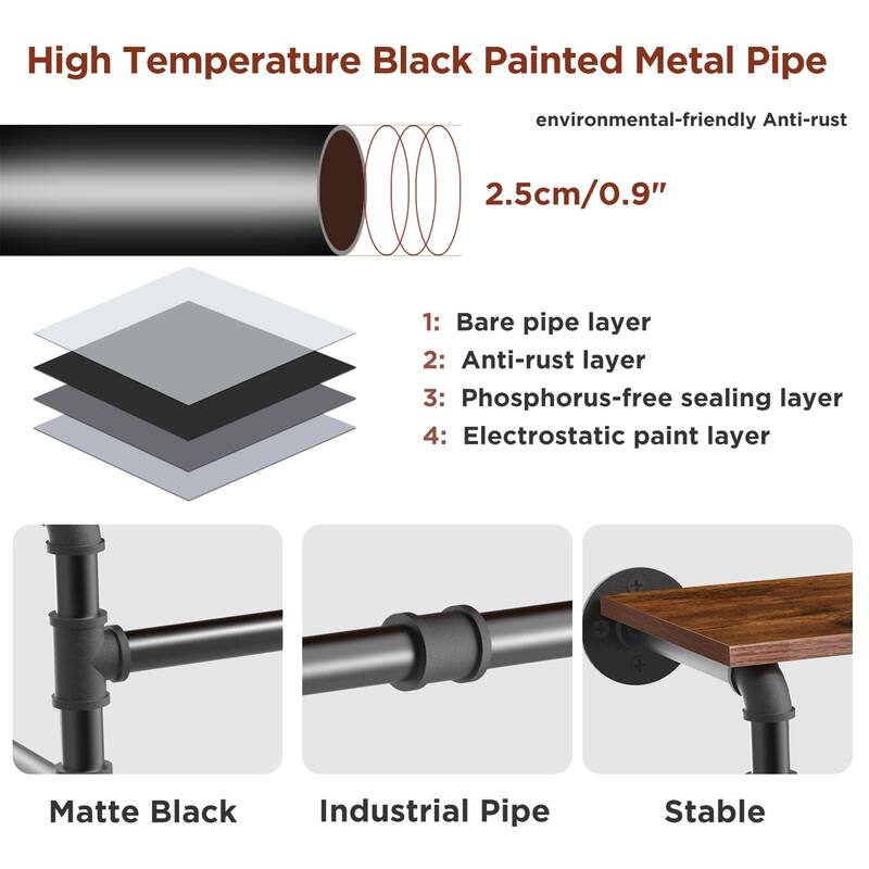 Metal Wall Mounted Pipe Rack with Shelf for Bathroom Clothes Hanging