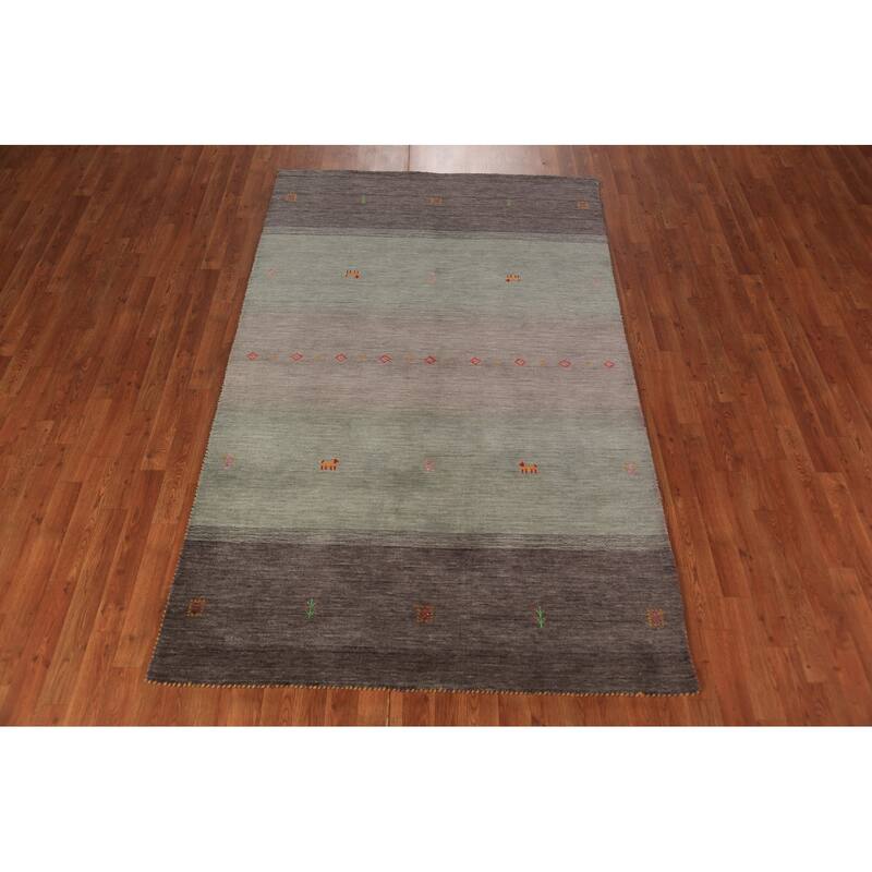 Striped Tribal Gabbeh Oriental Area Rug Handmade Wool Carpet - 4'10" x 7'10"