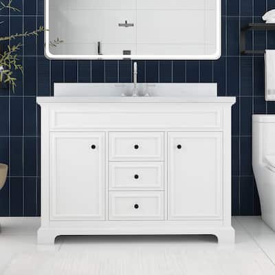 48 Inches Solid Wood Frame Freestanding Bathroom Vanity Set with Engineered Marble Top