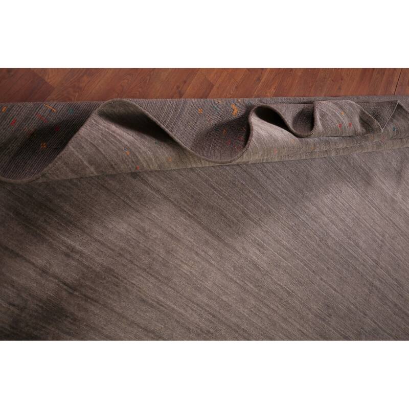 Earth Tone Striped Gabbeh Indian Area Rug Handmade Brown Silk Carpet - 8'1" X 9'9"