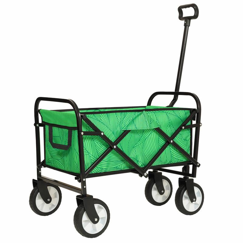 Minimeetall Colorful Collapsible Wagon Cart with Strapping System - Beach Wagon, Utility Cart - Green