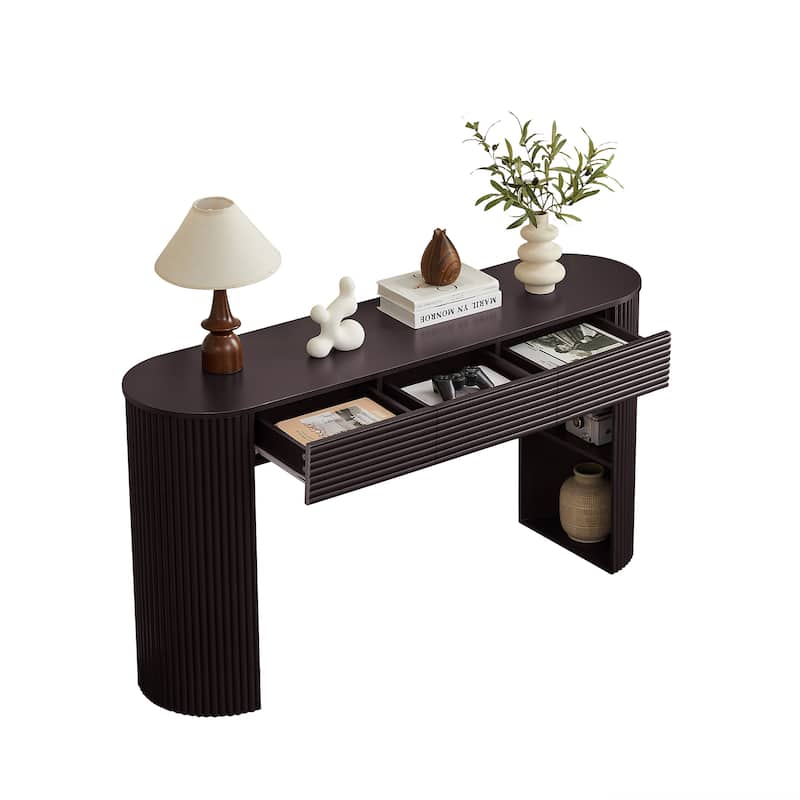 Christopher Knight Home - Maravelle MDF 3 Drawers Console Table with Round Slat Texture and Storage