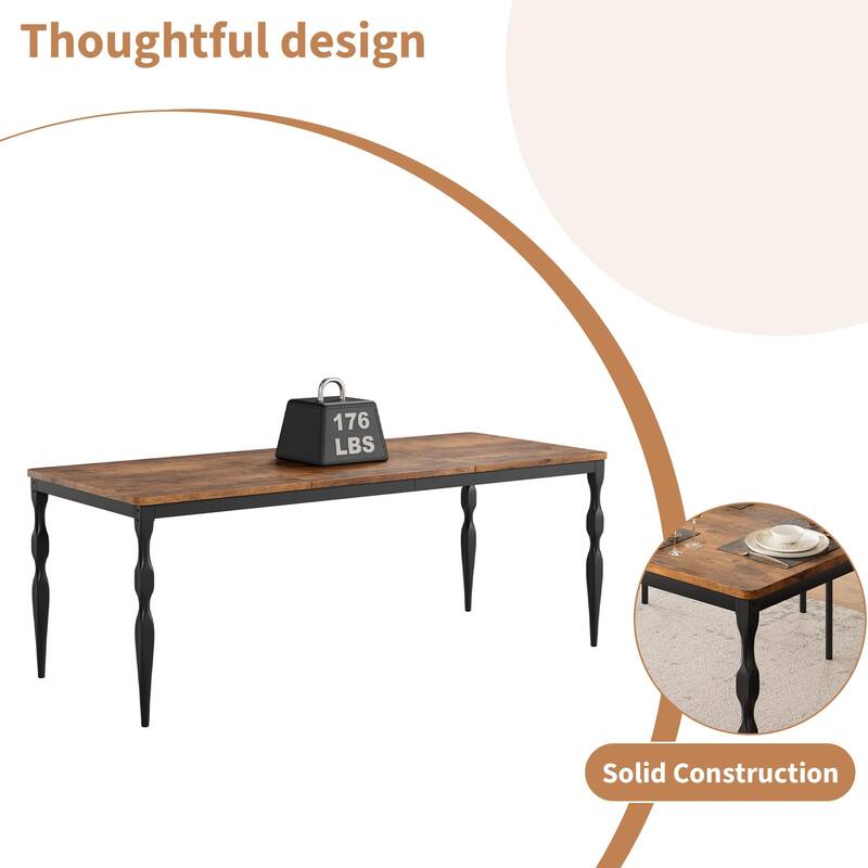 Dining Room Table 6, 78.8'' Mid Century Kitchen Table Furniture with Metal Frame Heavy Duty Legs