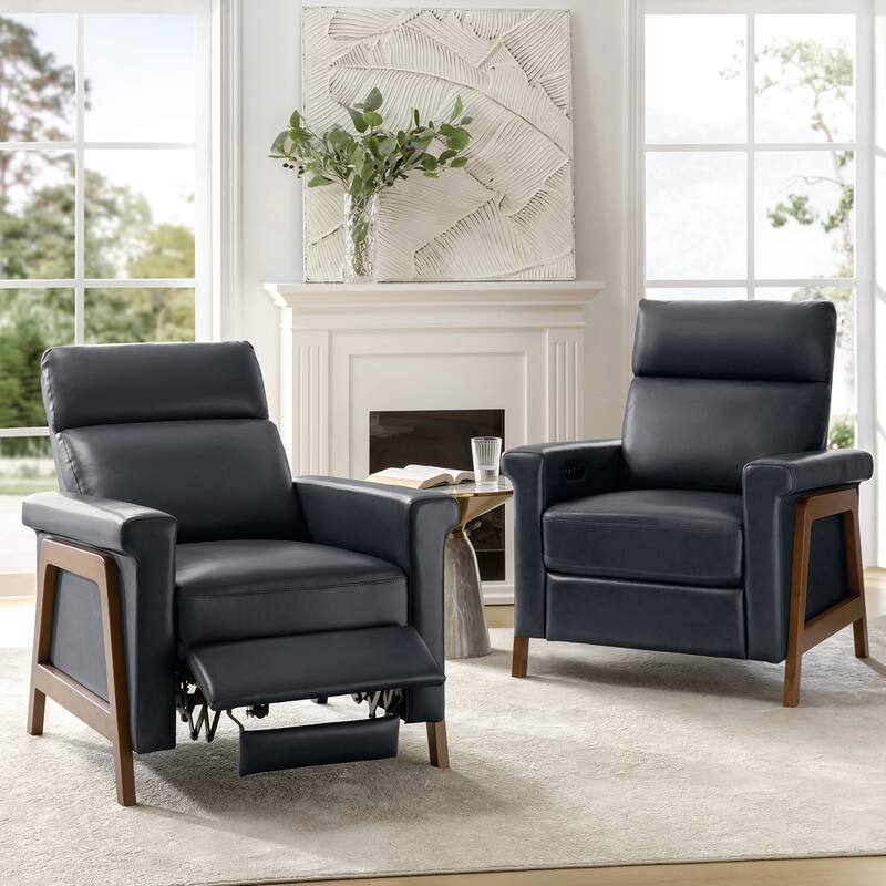 Jaime Modern Genuine Leather Power Recliner Built in USB Ports Set of 2 by HULALA HOME - Navy