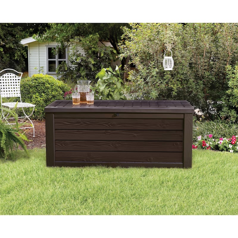 Keter Westwood 150 Gallon Large Durable Resin Outdoor Storage Deck Box For Furniture and Supplies, Brown