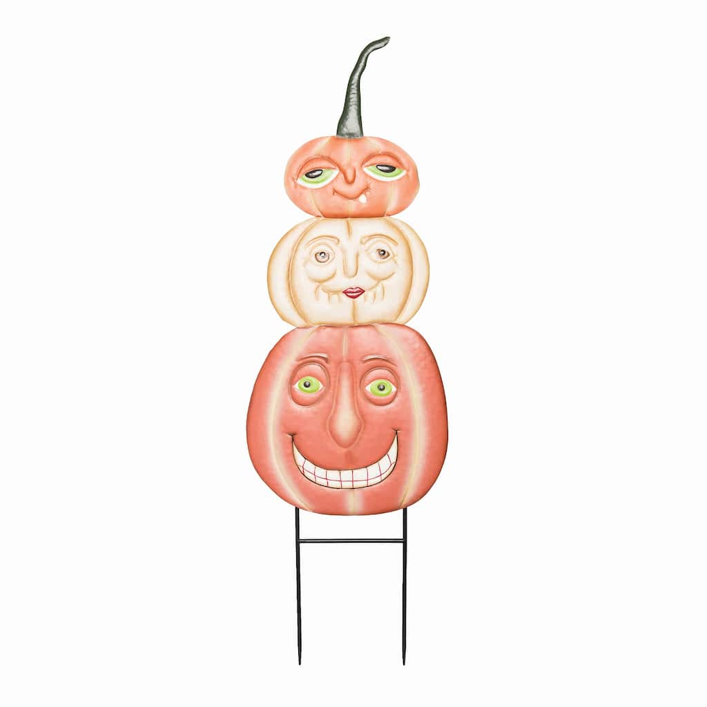 Halloween Trio Pumpkin Tin Metal Indoor Faux Planter Figurine 36"