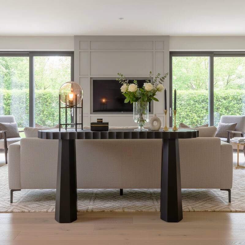 Metallic Marble and Wood Table for Home Decor - Black