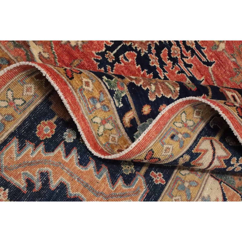 Hand Knotted Oriental 100% Wool Carpet Traditional Medallion Oranges & Rust Heriz (serapi) Area Rug - 10' 3'' X 8' 3''