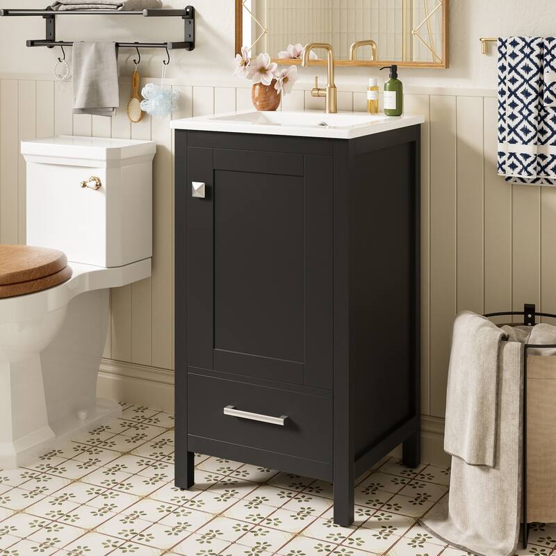 18" Bathroom Vanity with Ceramic Sink, Soft-Close Drawers and Door Organizer, Divider Drawer