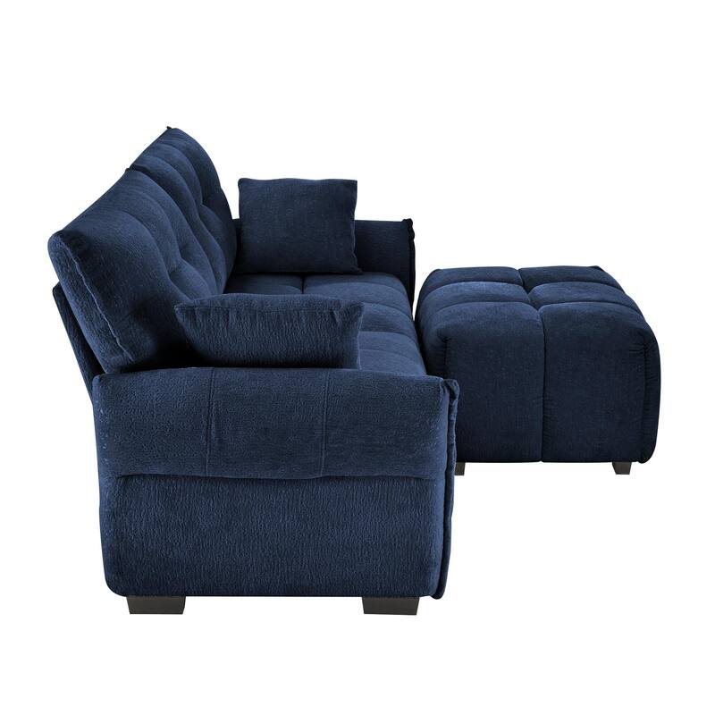 Modern 2-Seater Loveseats Sofa with 1 Ottomans & Throw Pillow