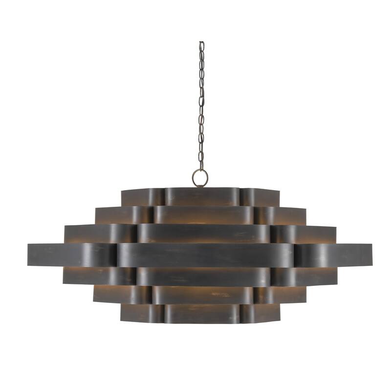 Currey & Company Bailey Chandelier - 21.5"h x 48"dia - 21.5"h x 48"dia - French Black/Contemporary Gold Leaf
