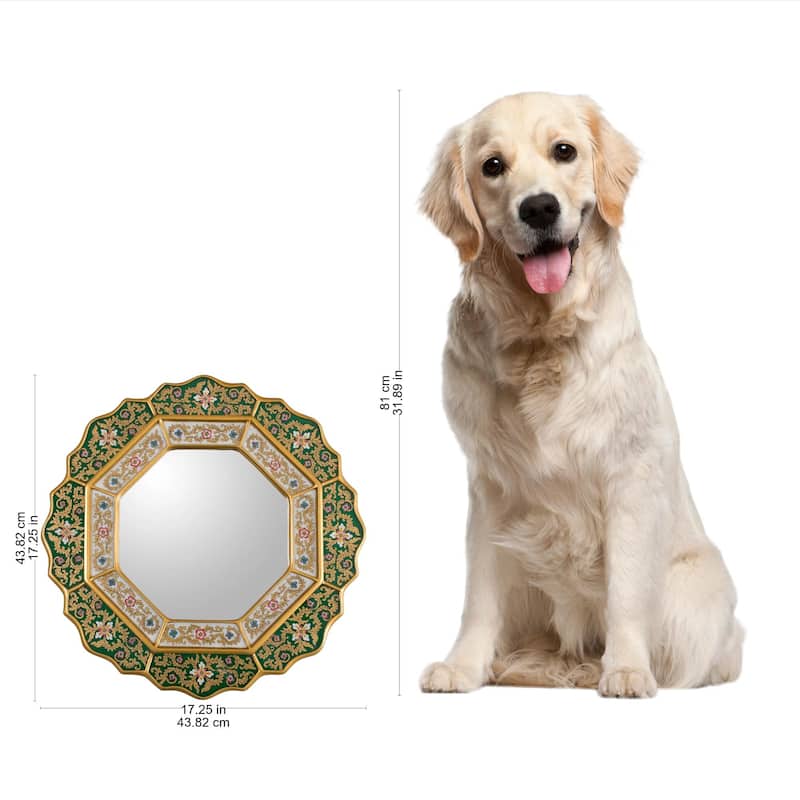 Handmade Floral White and Deep Green Wall Mirror (Peru) - 17.25"x17.25"