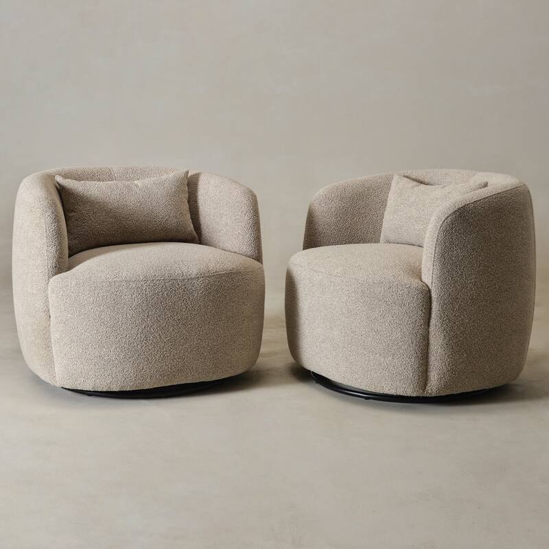 KINWELL 34" Wide Boucle Upholstered Sherpa Swivel Armchair (Set of 2)