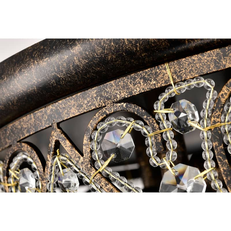 Bonfine Antique Bronze 14-inch Flushmount Ceiling Lamp with Crystals