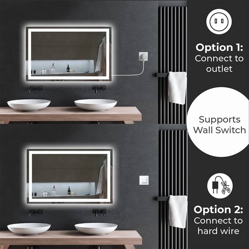 LED Bathroom Mirror with Lights 60x36, Lighted Vanity Mirror Wall Mounted with Front and Backlit - White