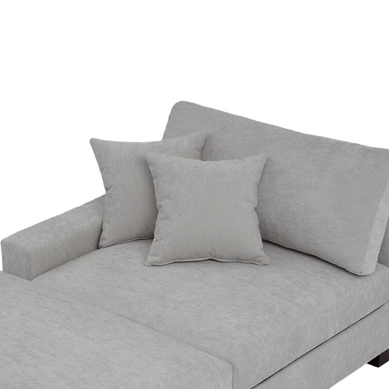 Modern Chenille Chaise Lounge Set with Ottoman