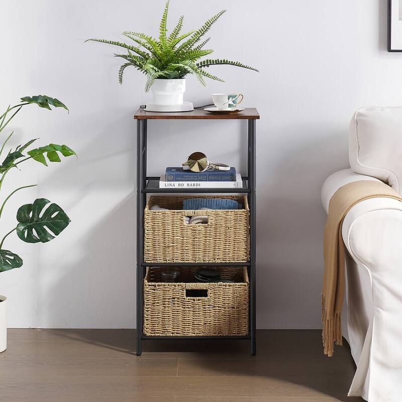 VECELO 3-Tier Nightstand Side Table/Bedside Table with Two Storage Baskets