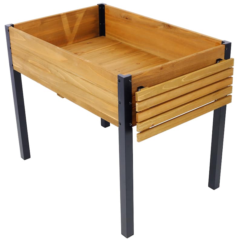 Raised Garden Bed, Metal Leg Wood Planter Boxes with Folding Storage Shelf,Elevated Planter Box