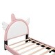 preview thumbnail 9 of 8, Twin Upholstered Leather Frame Bed w/ Unicorn Shape Headboard for Kids,Pink