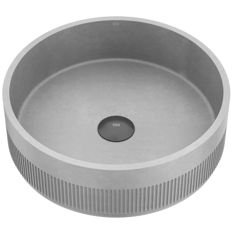 VIGO Cypress 16"L x 16"W x 5"H Concreto Stone Round Bathroom Vessel Sink