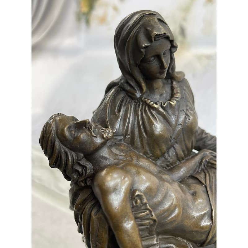 La Pieta By Michelangelo Bronze Sculpture Statue Miniature Replica On Marble Base