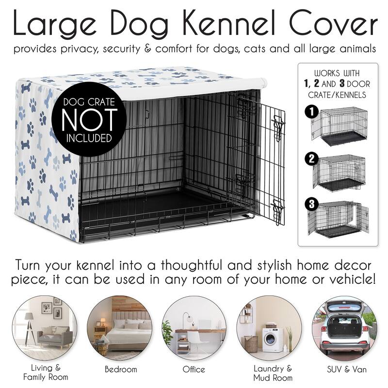 Sweet Jojo Designs Bone Paw Print Collection Dog Crate Kennel Cover 42in. - Slate Navy Blue Modern Off White Gray Puppy