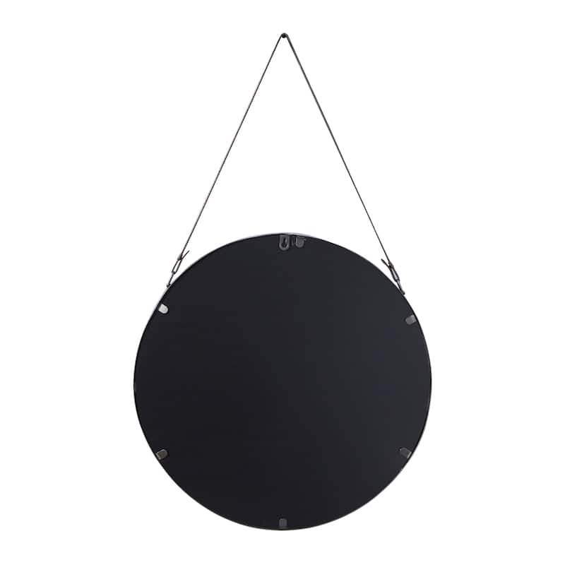 Metal Wall Mirror with Leather Strap - Gold - Roche River Decor