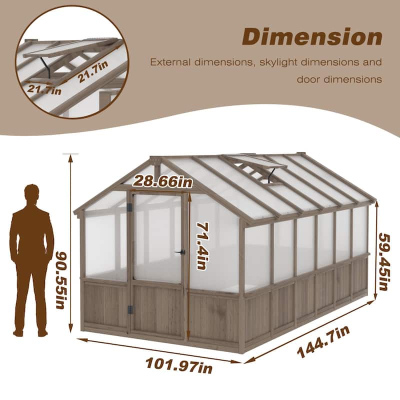 VEIKOUS Walk-in Wooden Greenhouse for Outside, Garden and Backyard, Light Mocha Brown
