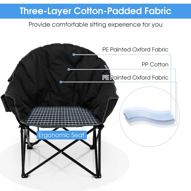 Costway Folding Camping Moon Padded Chair with Carry Bag Cup Holder - 32''x 31.5''x 35.5''
