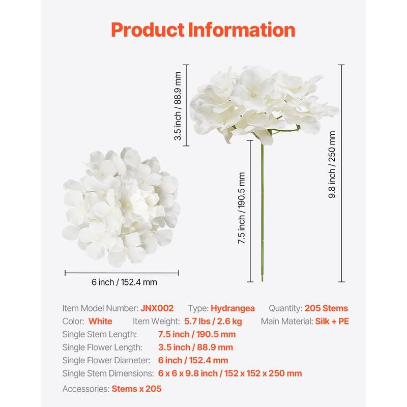 White Silk Hydrangea Artificial Flowers Set Realistic Layered Bloom Flexible Stems
