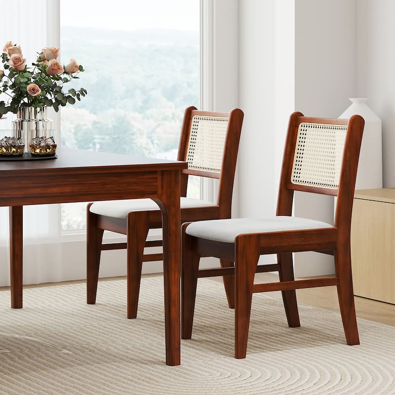 Gymax 4PCS Rattan Dining Chairs Upholstered Kitchen Chairs w/ Rubber