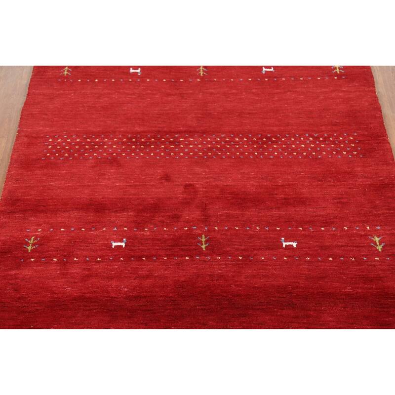 Tribal Red Gabbeh Oriental Area Rug Hand-Knotted Wool Carpet - 5'2"x 7'10"