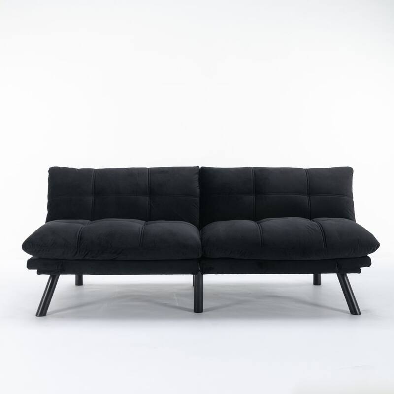 70.87" Futon Sofa Bed, Foam Foldable Couch Convertible Loveseat Sleeper Daybed with Adjustable Armrests for Small Space - Black
