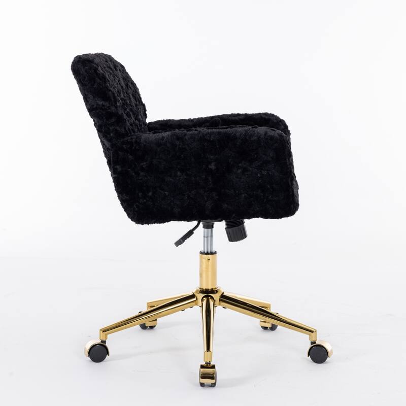 Roomfitters Faux Fur Office Chair, Adjustable Swivel Desk Chair with Gold Metal Base, Modern Vanity Accent Chair