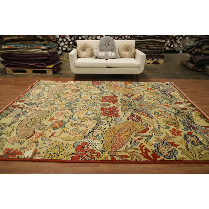 Hand Knotted Oriental 100% Wool Carpet Traditional All-Over Yellow & Gold Ziegler Area Rug - 9' 11'' X 8' 0''