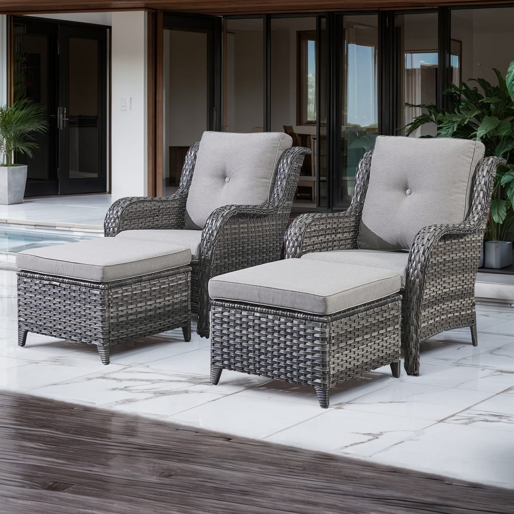 Pocassy Outdoor Patio Chairs with Ottomans Set of 4