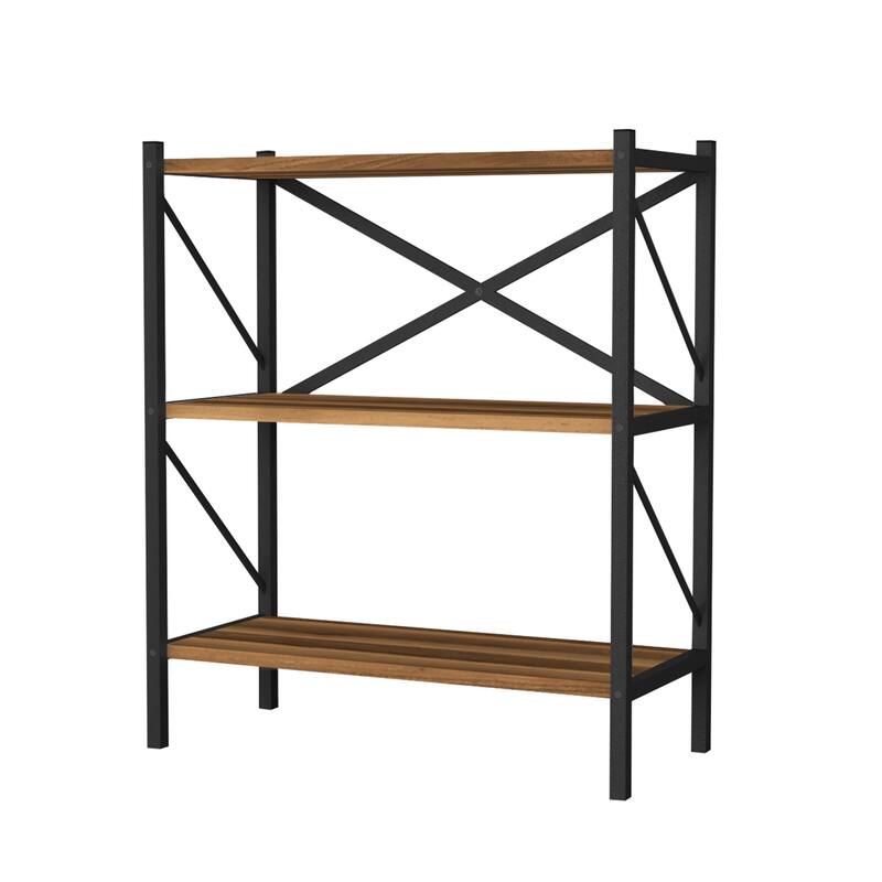 Gymax 3-Tier Bookshelf Industrial Bookcase w/ Heavy-Duty Metal Frame - Brown